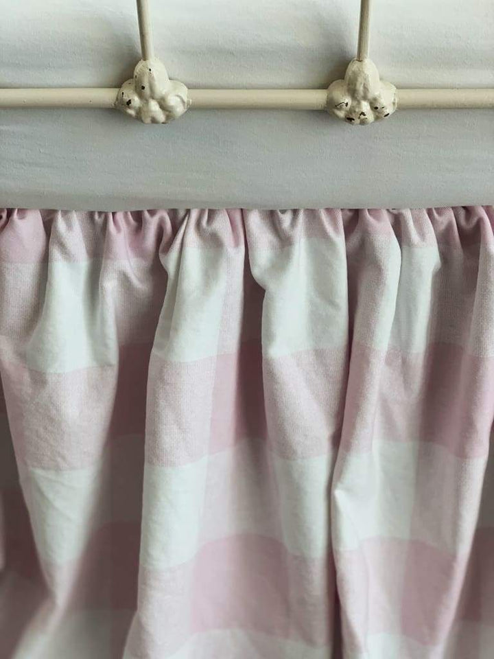Pink Buffalo Check Ruffled Crib Skirt handmade heirloom nursery - High Cotton Textile