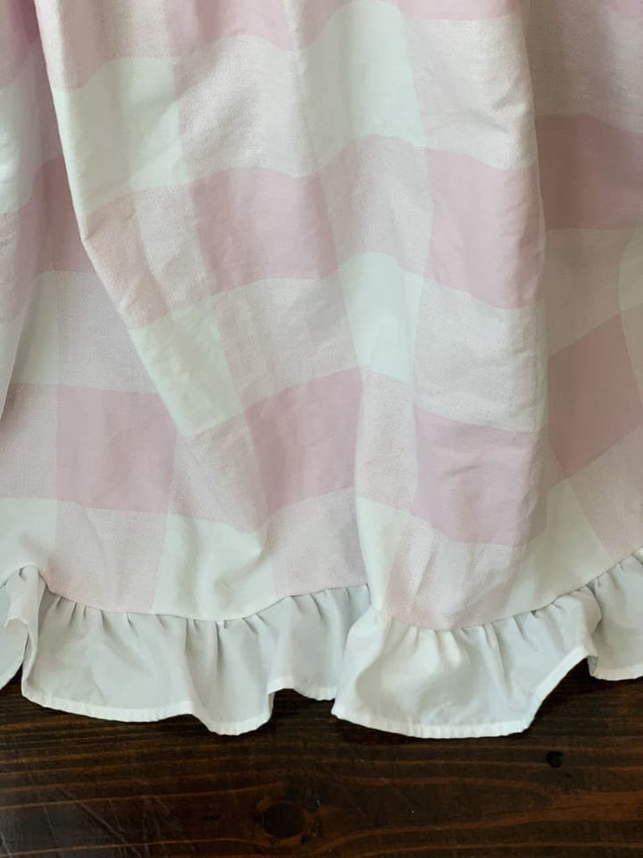 Pink Buffalo Check Ruffled Crib Skirt handmade heirloom nursery - High Cotton Textile