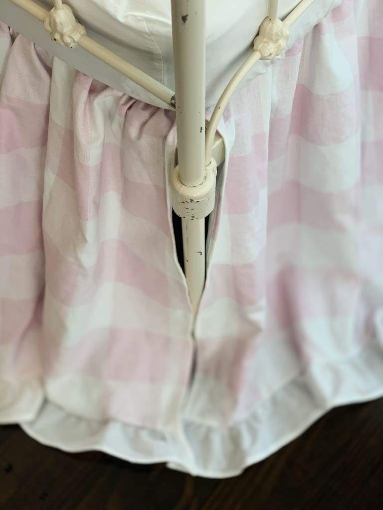 Pink Buffalo Check Ruffled Crib Skirt handmade heirloom nursery - High Cotton Textile
