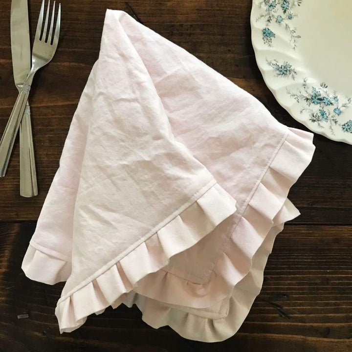 Pink Farmhouse Ruffle Napkin handmade heirloom nursery - High Cotton Textile