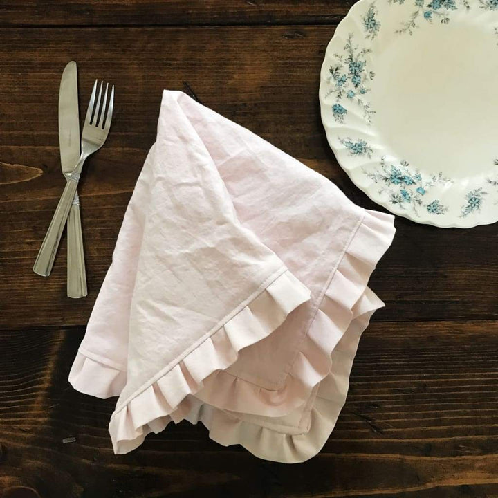 Pink Farmhouse Ruffle Napkin handmade heirloom nursery - High Cotton Textile