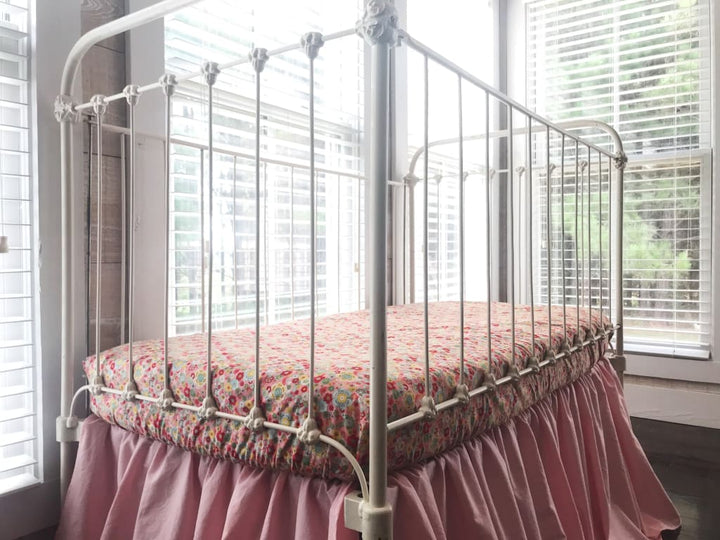 Pink Floral Fitted Crib Sheet handmade heirloom nursery - High Cotton Textile