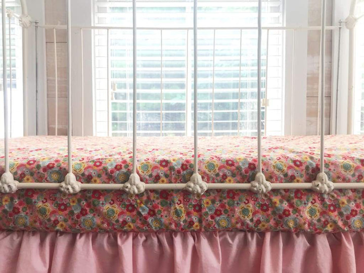 Pink Floral Fitted Crib Sheet handmade heirloom nursery - High Cotton Textile