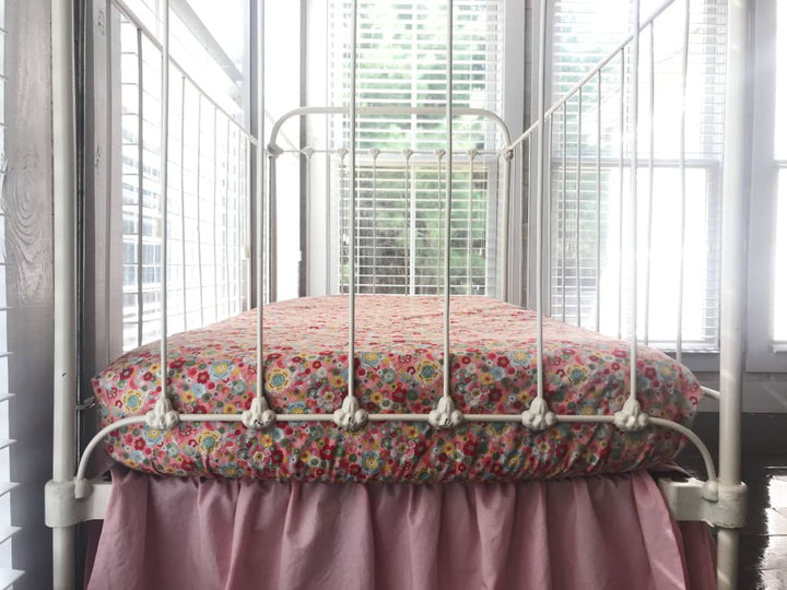 Pink Floral Fitted Crib Sheet handmade heirloom nursery - High Cotton Textile