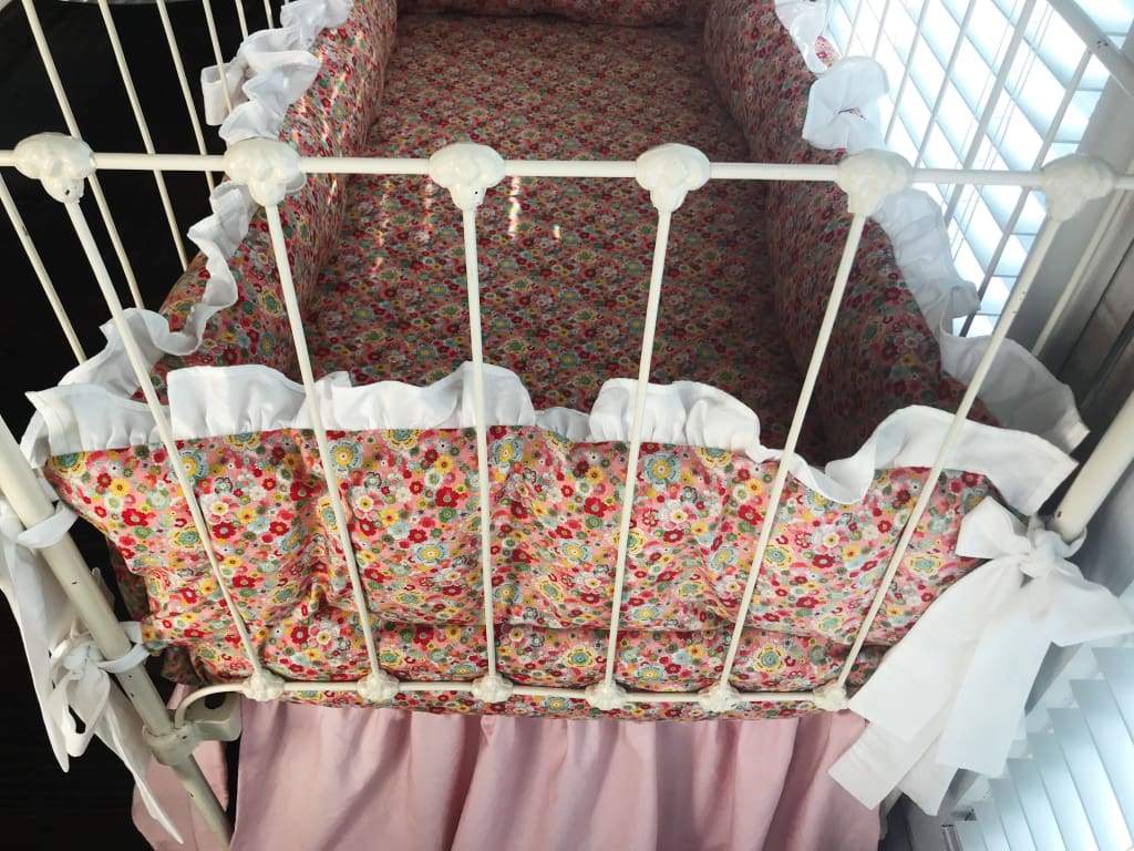 Pink Floral | Ruffled Crib Liners