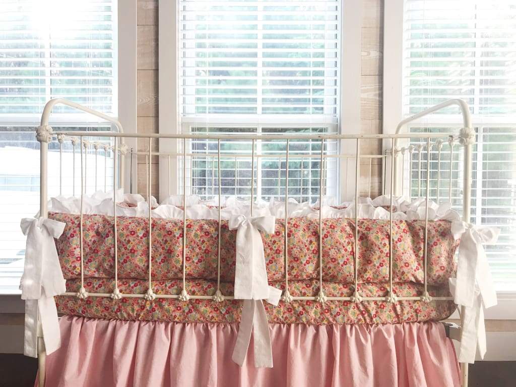 Pink Floral | Ruffled Crib Liners