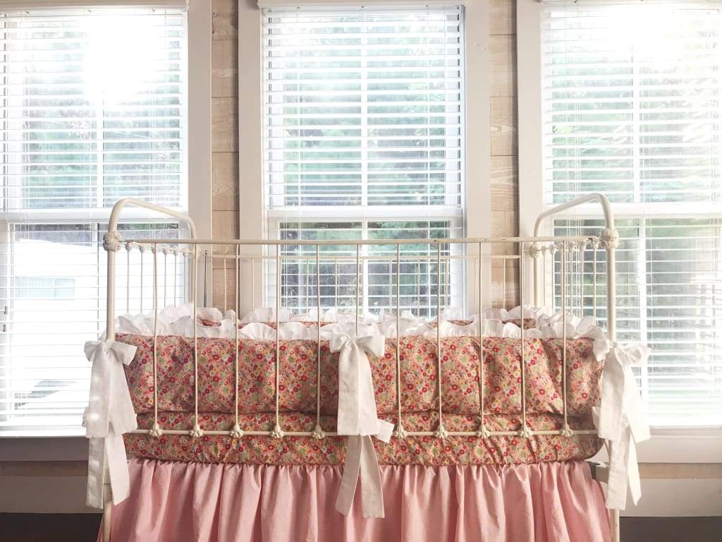 Pink Floral | Ruffled Crib Liners