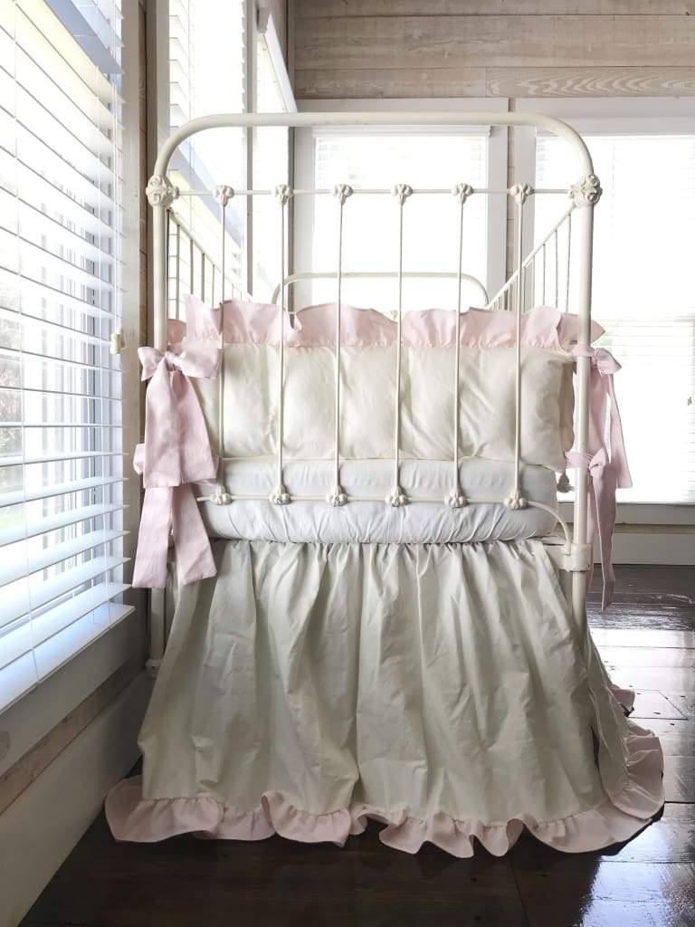 Porcelain and Baby Pink | Ruffled Crib Bedding Set