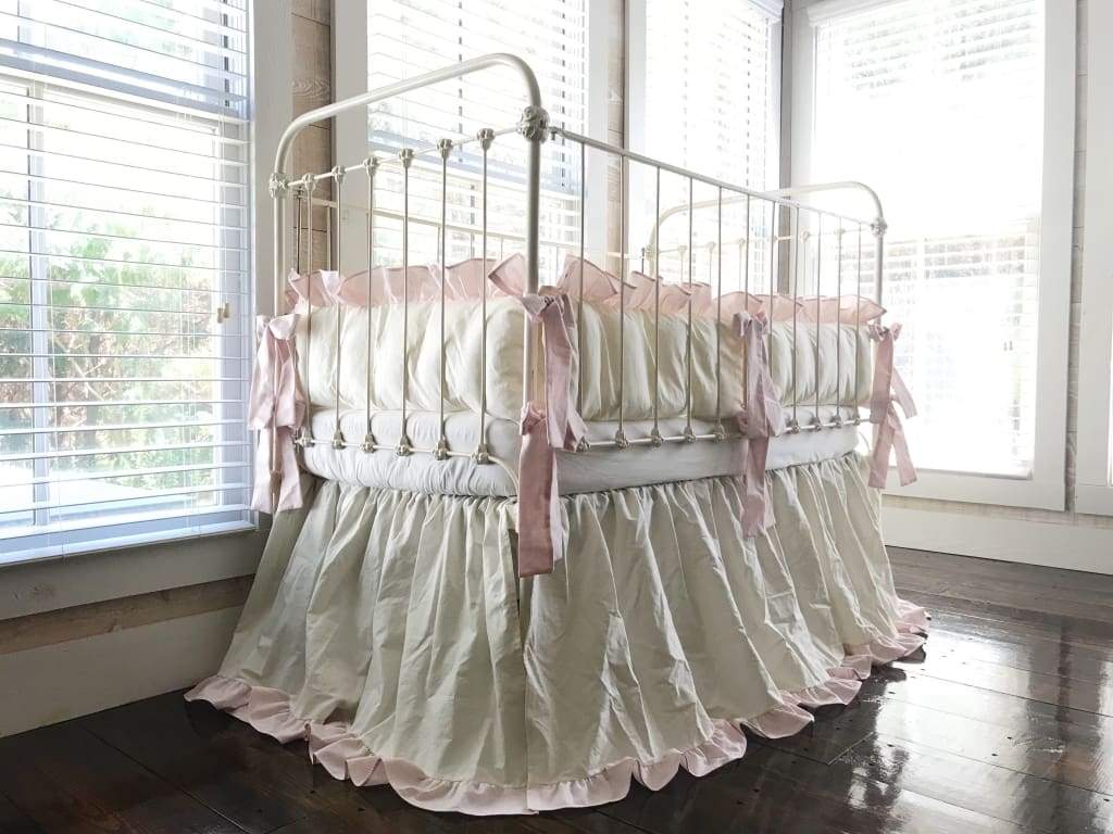 Porcelain and Baby Pink | Ruffled Crib Bedding Set