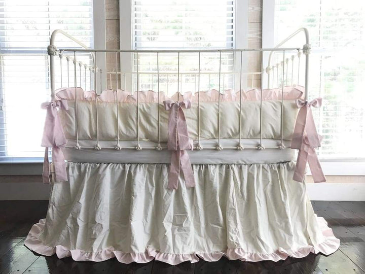 Porcelain and Baby Pink | Ruffled Crib Bedding Set