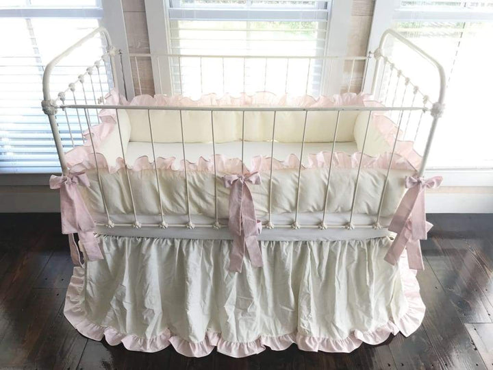 Porcelain and Baby Pink | Ruffled Crib Bedding Set