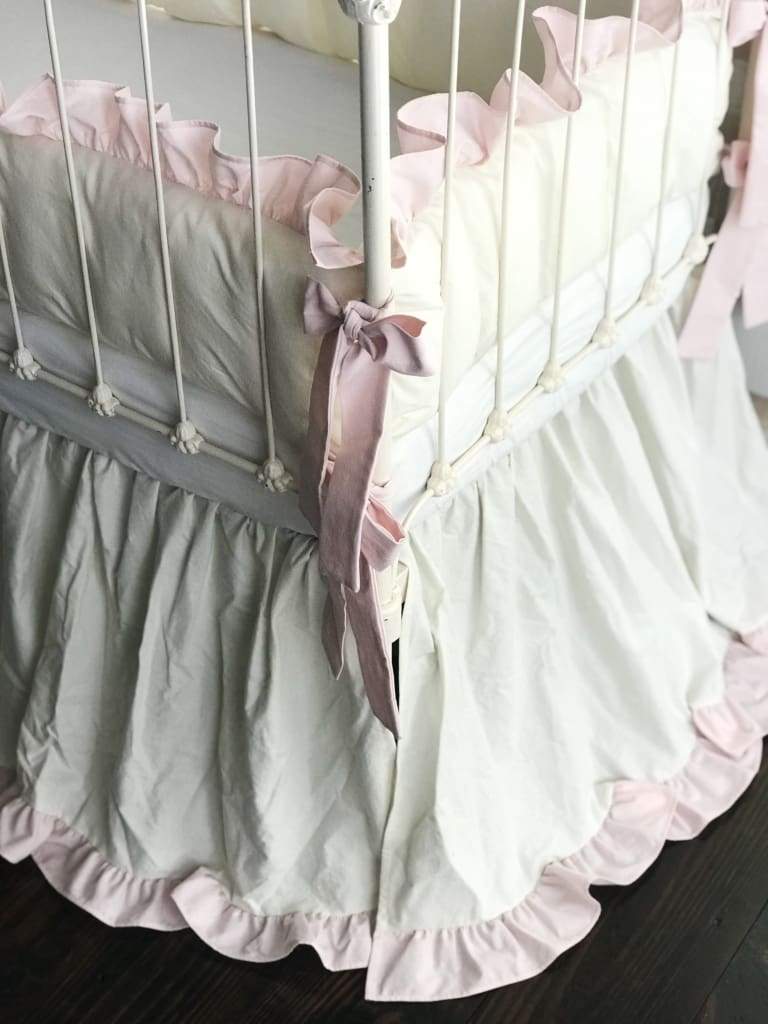 Porcelain and Baby Pink | Ruffled Crib Bedding Set