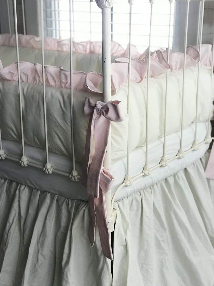 Porcelain and Baby Pink | Ruffled Crib Bedding Set