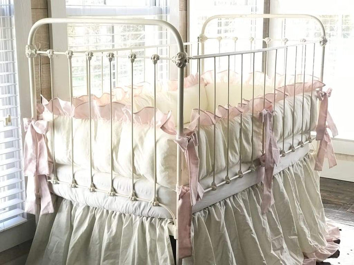 Porcelain and Baby Pink | Ruffled Crib Liner Set