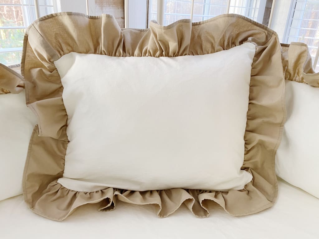 Porcelain and Oatmeal Ruffle Crib Pillow handmade heirloom nursery - High Cotton Textile
