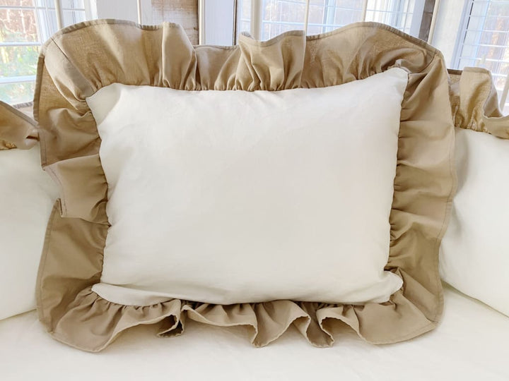 Porcelain and Oatmeal Ruffle Crib Pillow handmade heirloom nursery - High Cotton Textile