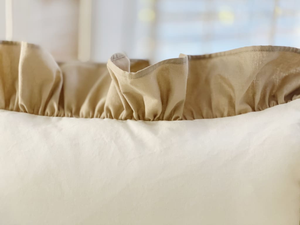 Porcelain and Oatmeal Ruffle Crib Pillow handmade heirloom nursery - High Cotton Textile