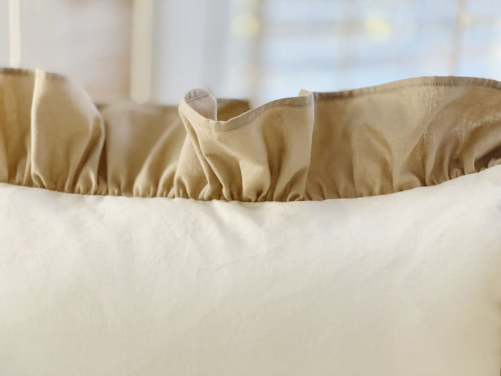 Porcelain and Oatmeal Ruffle Crib Pillow handmade heirloom nursery - High Cotton Textile