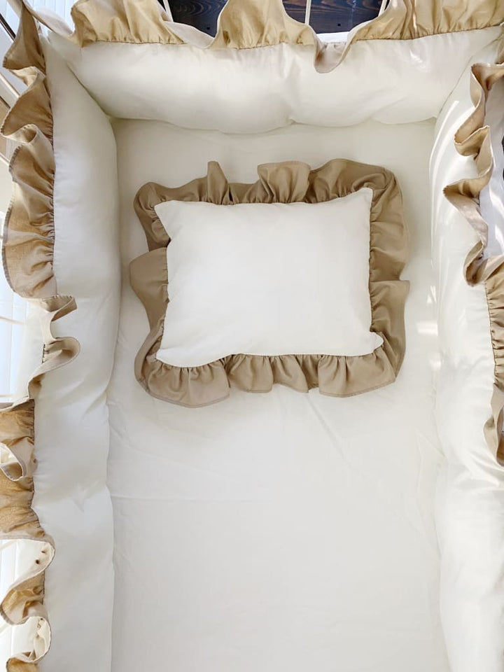 Porcelain and Oatmeal Ruffle Crib Pillow handmade heirloom nursery - High Cotton Textile
