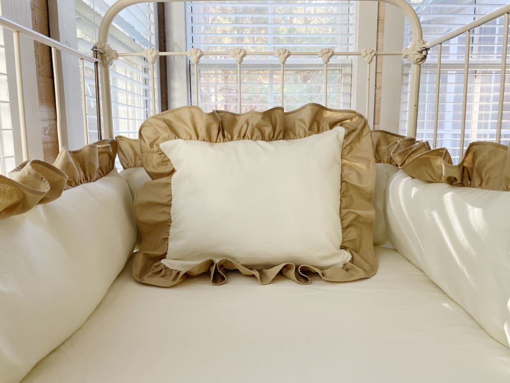 Porcelain and Oatmeal Ruffle Crib Pillow handmade heirloom nursery - High Cotton Textile