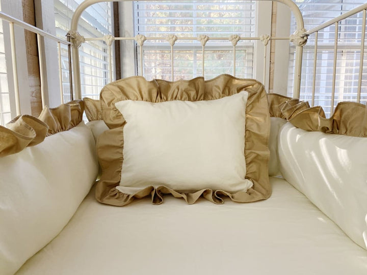 Porcelain and Oatmeal Ruffle Crib Pillow handmade heirloom nursery - High Cotton Textile
