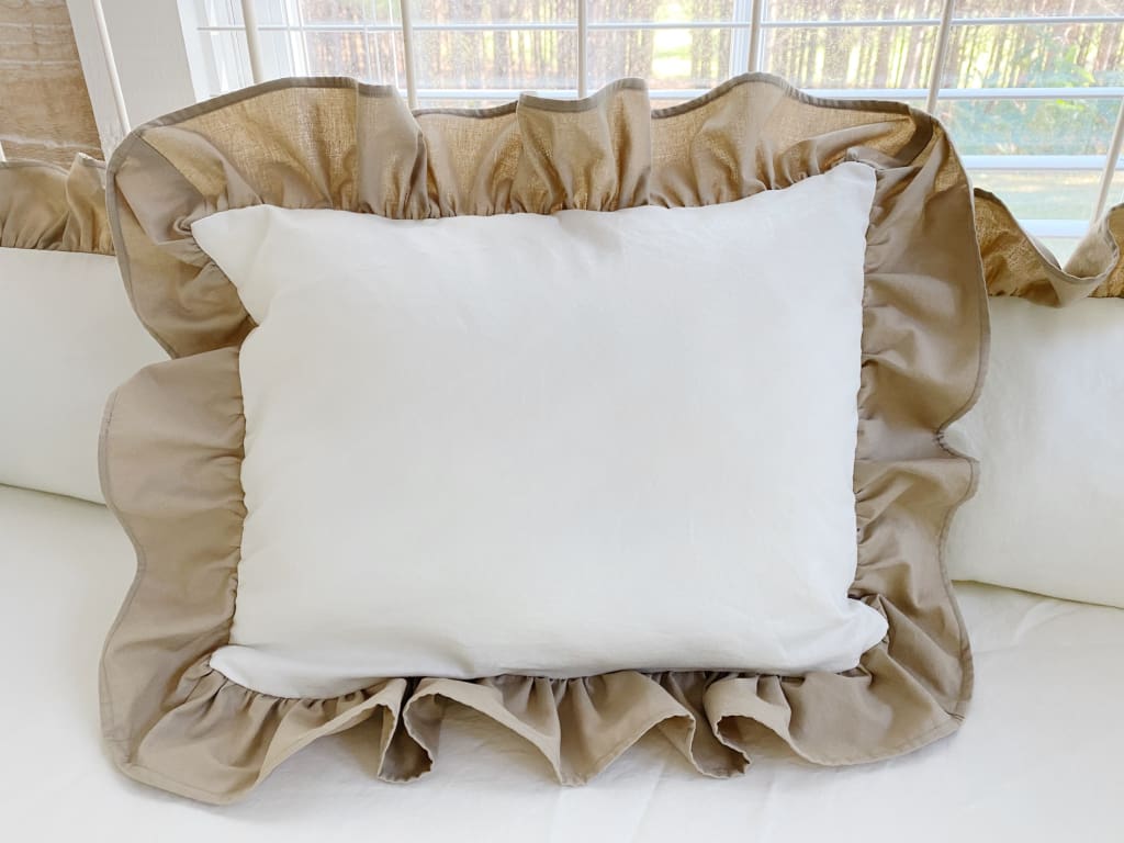 Porcelain and Oatmeal Ruffle Crib Pillow handmade heirloom nursery - High Cotton Textile
