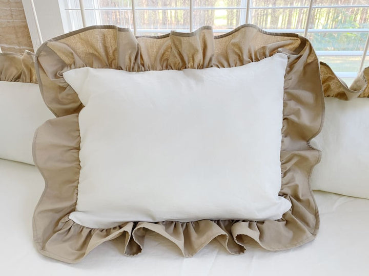 Porcelain and Oatmeal Ruffle Crib Pillow handmade heirloom nursery - High Cotton Textile