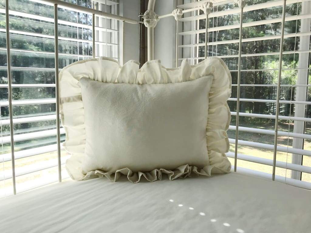 Porcelain Ruffled Crib Pillow handmade heirloom nursery - High Cotton Textile