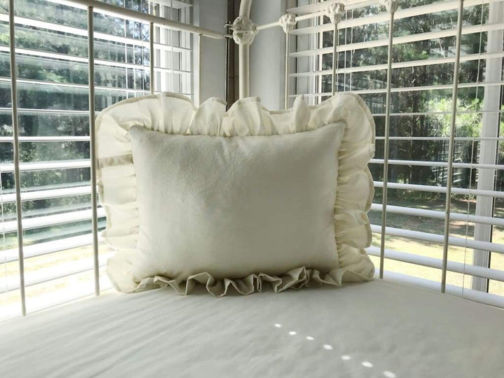 Porcelain Ruffled Crib Pillow handmade heirloom nursery - High Cotton Textile