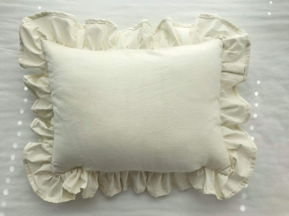 Porcelain Ruffled Crib Pillow handmade heirloom nursery - High Cotton Textile
