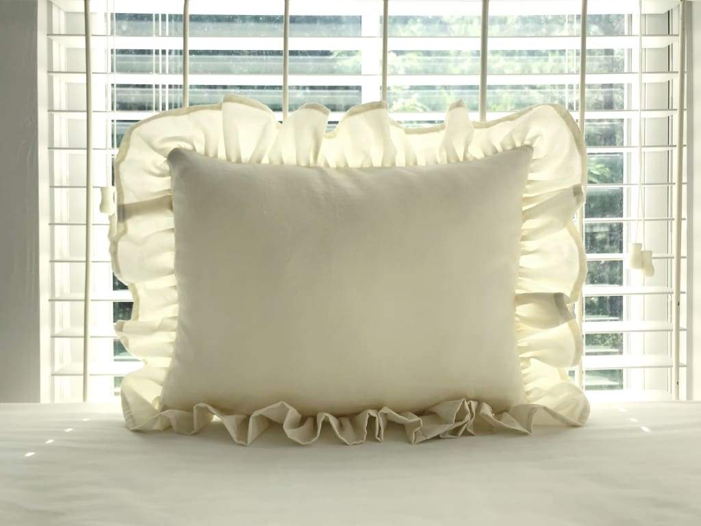 Porcelain Ruffled Crib Pillow handmade heirloom nursery - High Cotton Textile