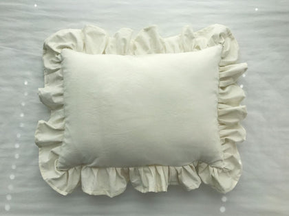 Porcelain ruffled crib pillow in washed cotton