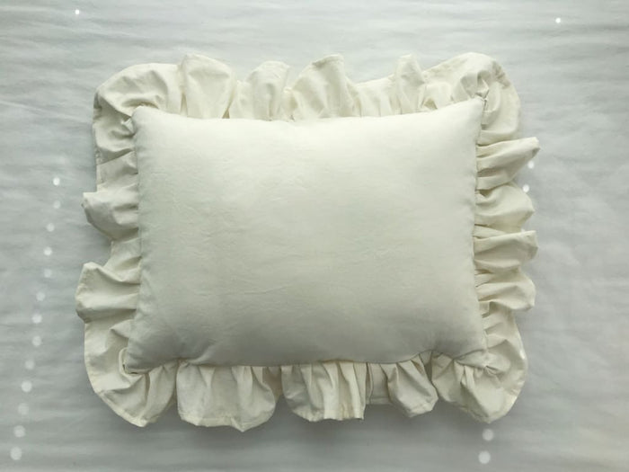 Porcelain ruffled crib pillow in washed cotton