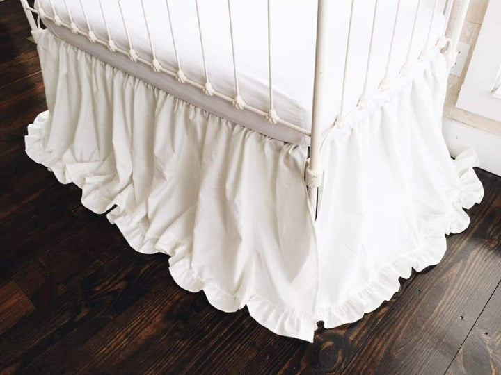 Porcelain Ruffled Crib Skirt handmade heirloom nursery - High Cotton Textile