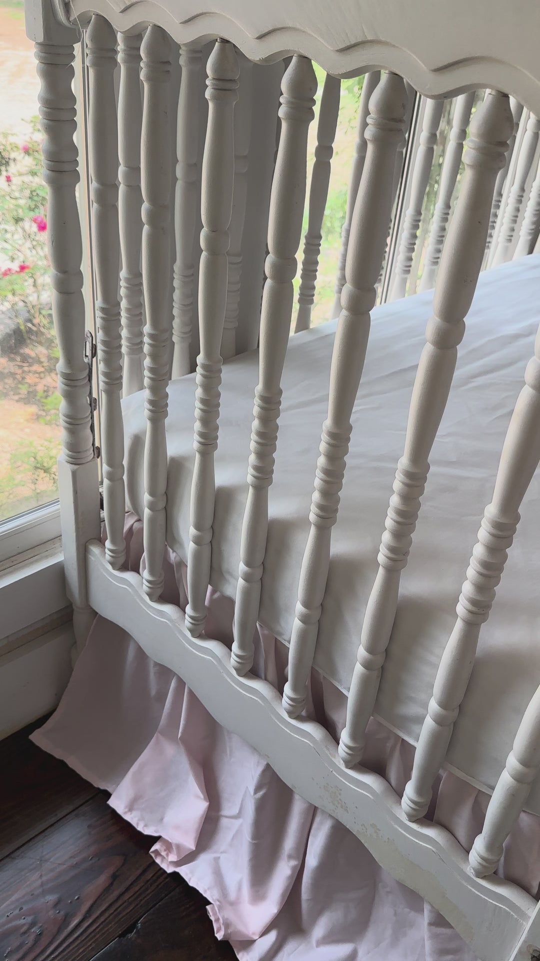Tailored Crib Rail Cover Set — White Rail Cover with Pink Piping, Gathered Crib Skirt & Crib Bows | Baby Girl Nursery Bedding | Monogram Option