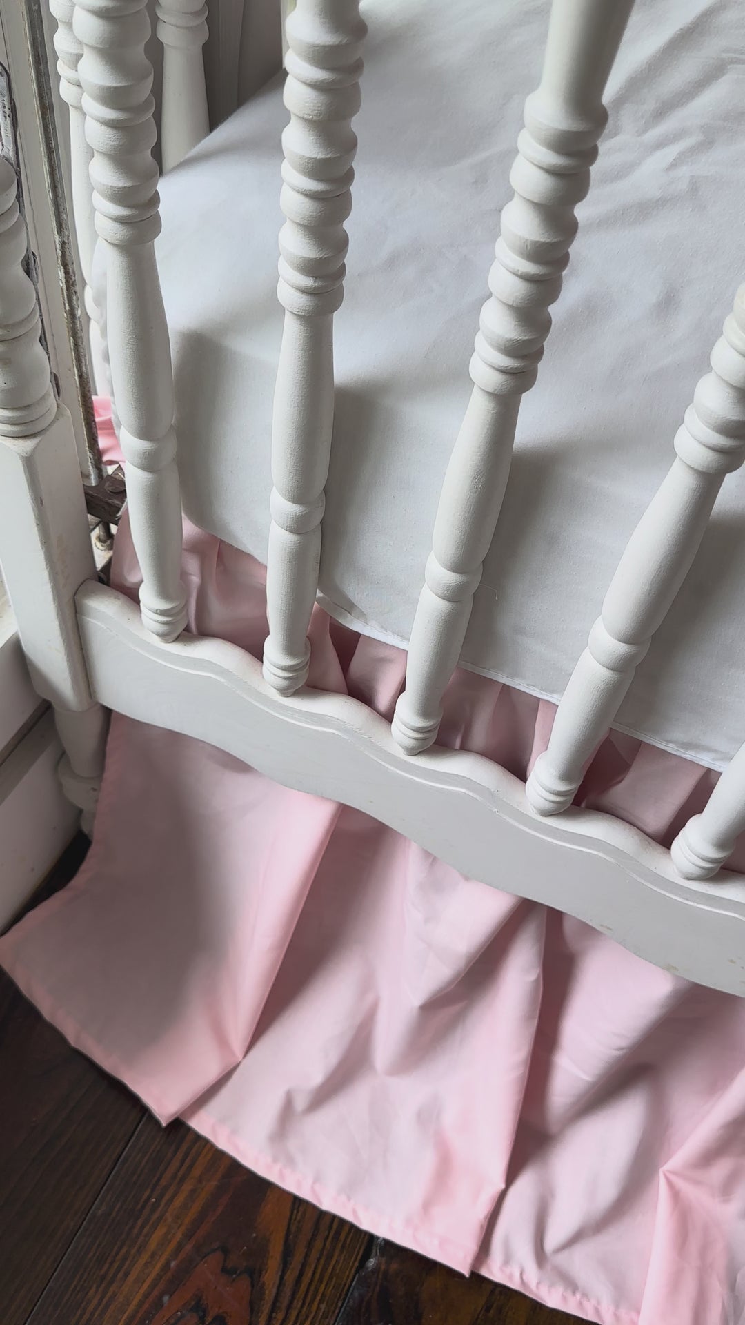 Sisters Pink Ruffled Crib Rail Cover Set with Crib Skirt and Crib Bows