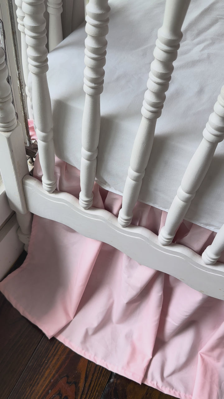Sisters Pink Ruffled Crib Rail Cover Set with Crib Skirt and Crib Bows
