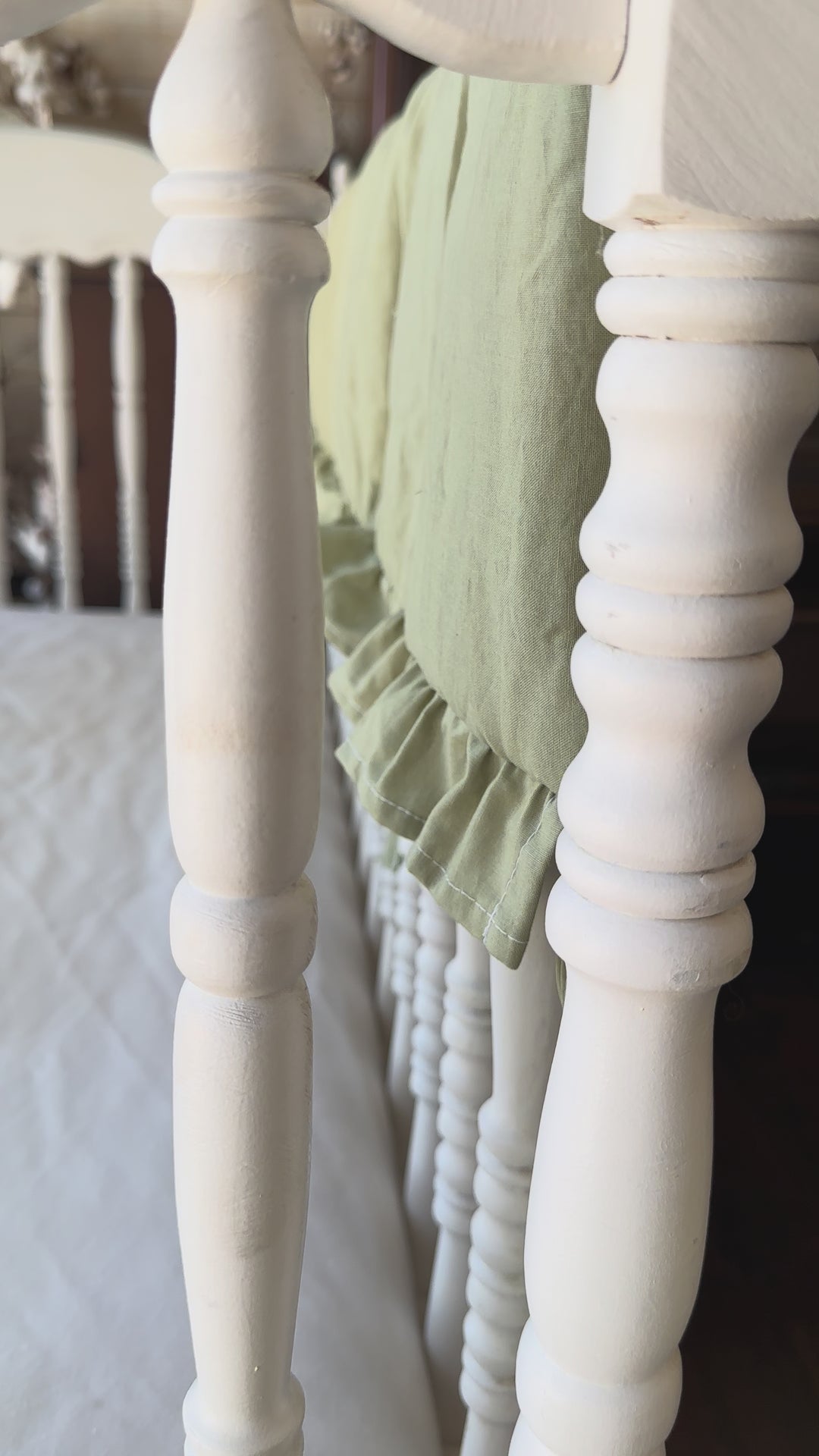 Sage Green Ruffled Crib Rail Cover | Padded Teething Guard | Woodland Farmhouse Nursery | Handmade