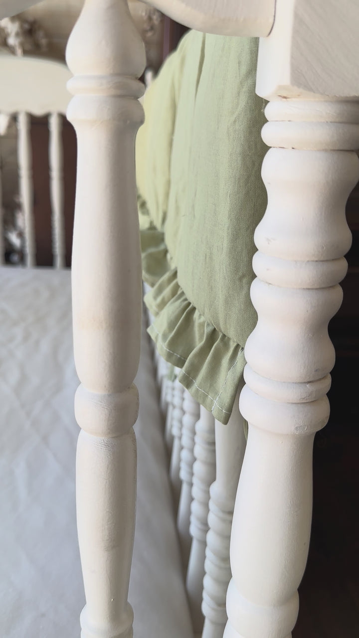 Sage Green Ruffled Crib Rail Cover | Padded Teething Guard | Woodland Farmhouse Nursery | Handmade