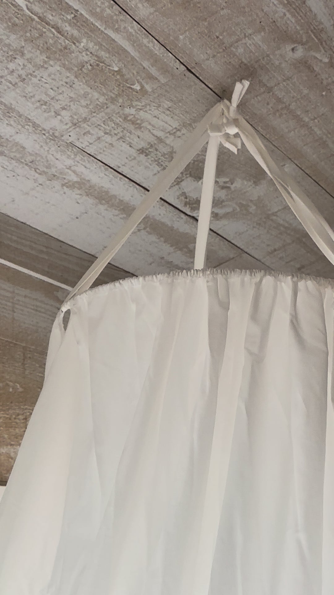 White Crib Canopy — Floor-Length Farmhouse Nursery Drape with Bow