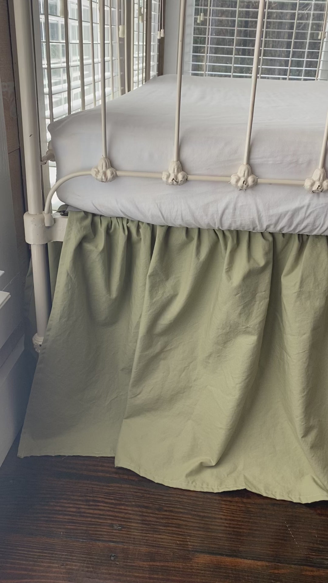 Sage Green crib skirt video in nursery