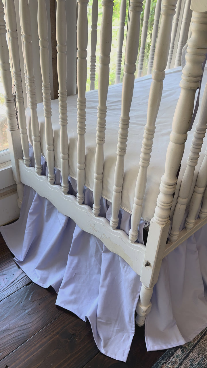 Lavender Scalloped Crib Rail Cover & Farmhouse Skirt Set | Personalized Baby Girl Nursery Bedding