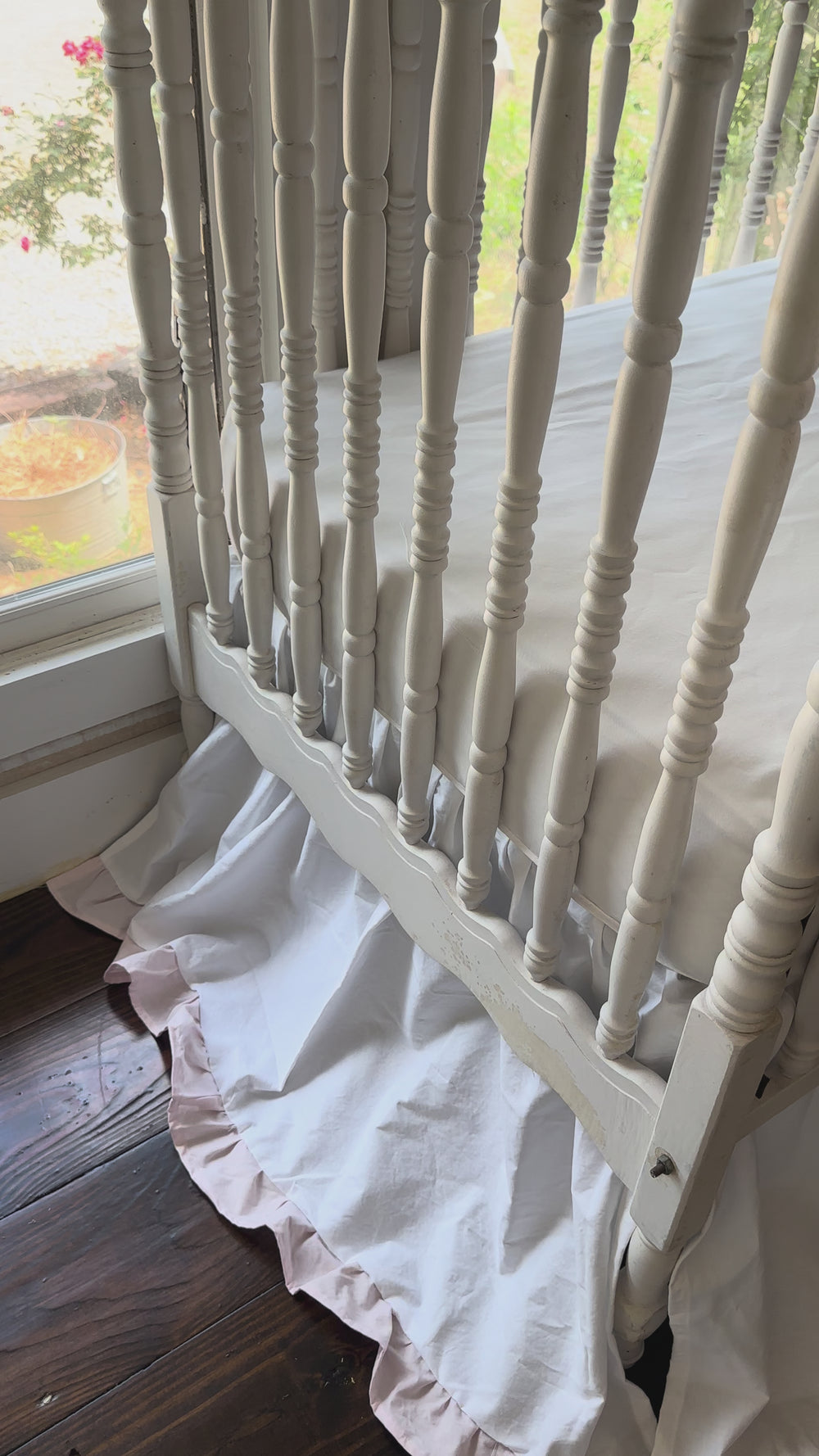 White & Pink Crib Bedding Set | Scallop Rail Cover + Ruffled Crib Skirt | Baby Girl Nursery | Personalized | Handmade