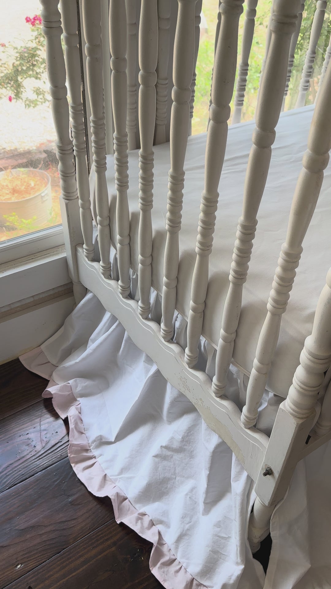 White & Pink Crib Bedding Set | Scallop Rail Cover + Ruffled Crib Skirt | Baby Girl Nursery | Personalized | Handmade