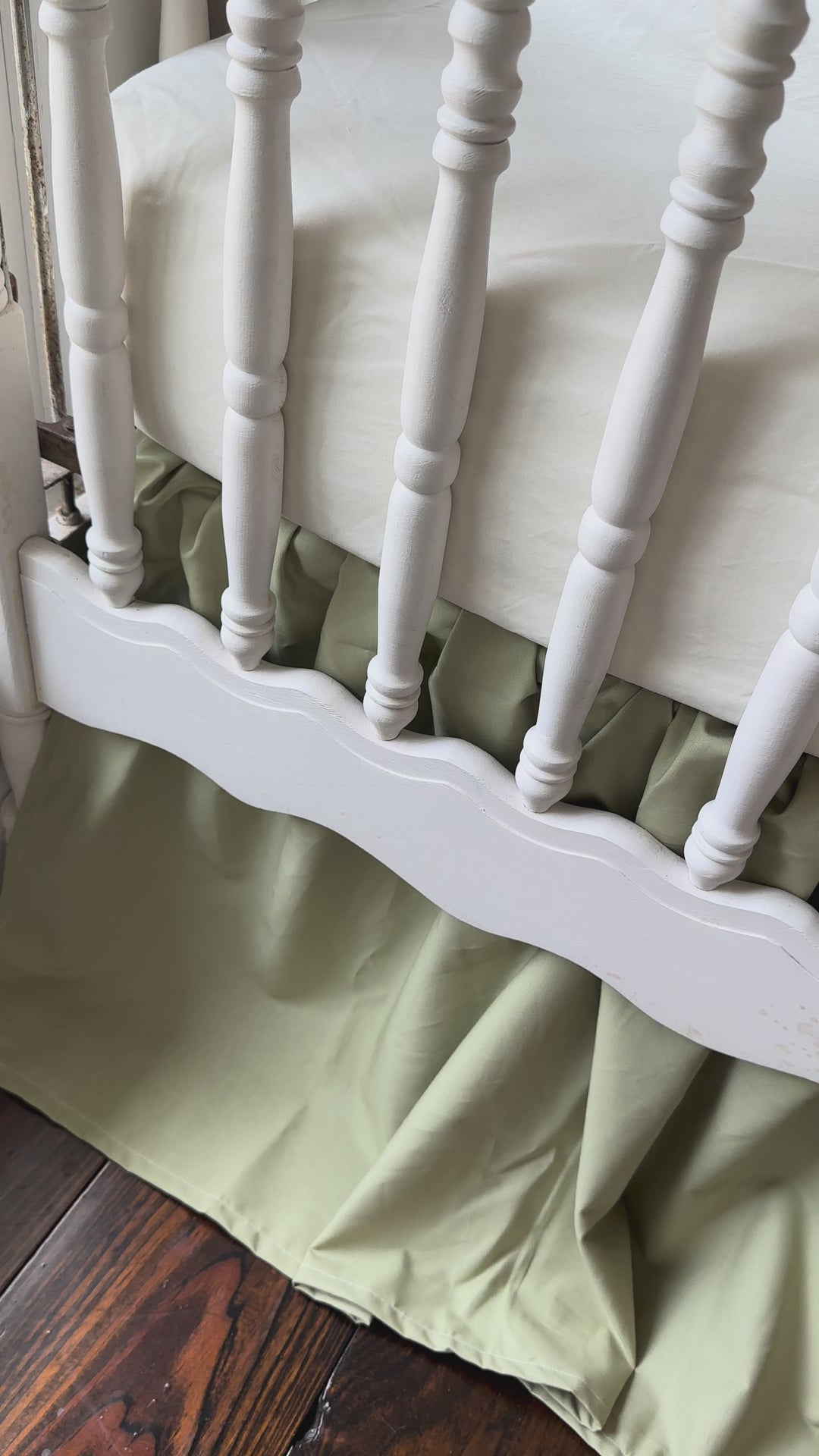 Sage Green & Ivory Crib Rail Cover + Crib Skirt Set