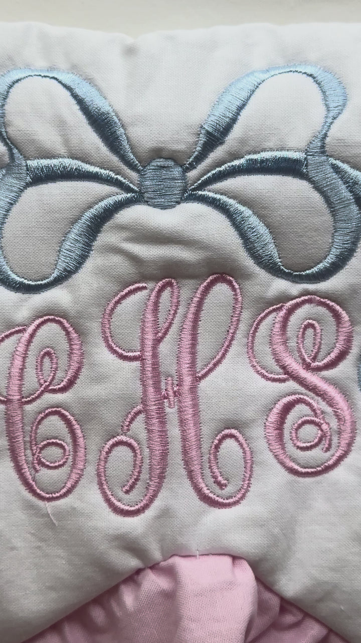Baby Girl Crib Rail Cover – Cotton Candy Dreams Scalloped Parfait Pink Ruffle | Monogram Option