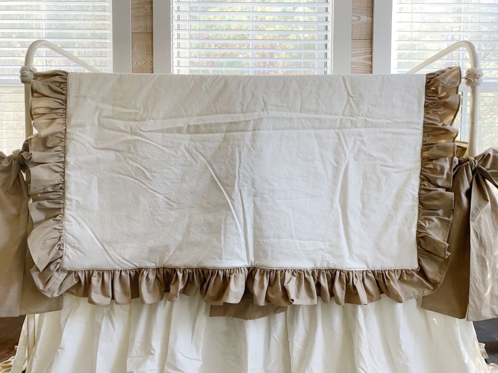 Ruffle Baby Crib Quilt in Porcelain and Oatmeal handmade heirloom nursery - High Cotton Textile