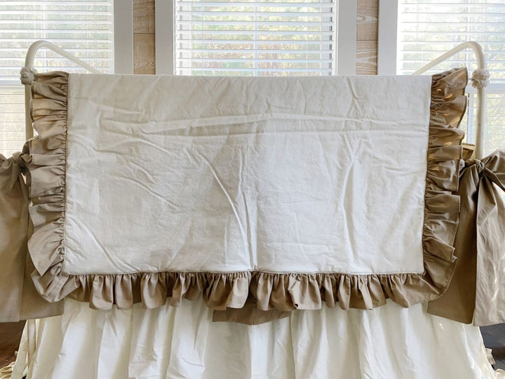 Ruffle Baby Crib Quilt in Porcelain and Oatmeal handmade heirloom nursery - High Cotton Textile