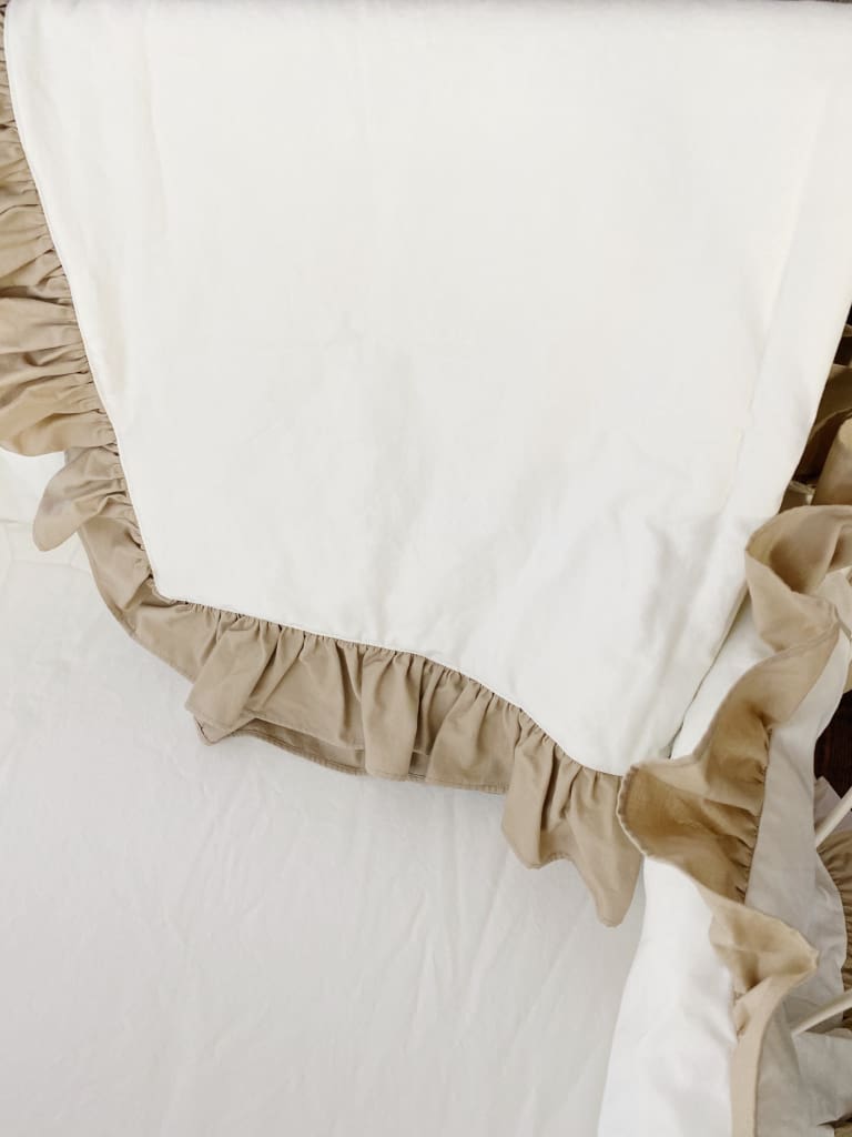 Ruffle Baby Crib Quilt in Porcelain and Oatmeal handmade heirloom nursery - High Cotton Textile