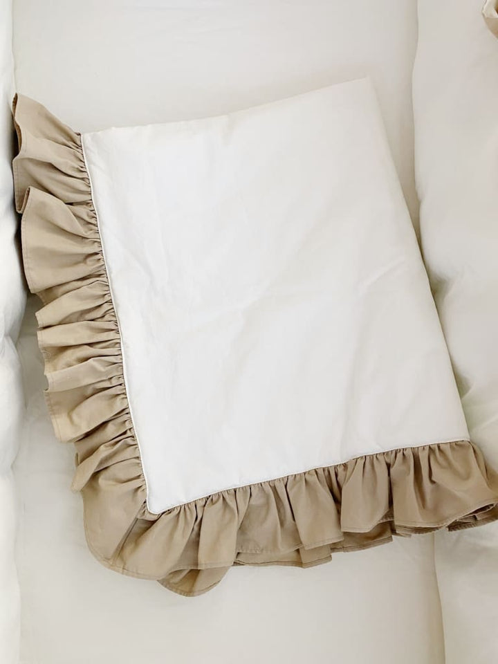 Ruffle Baby Crib Quilt in Porcelain and Oatmeal handmade heirloom nursery - High Cotton Textile